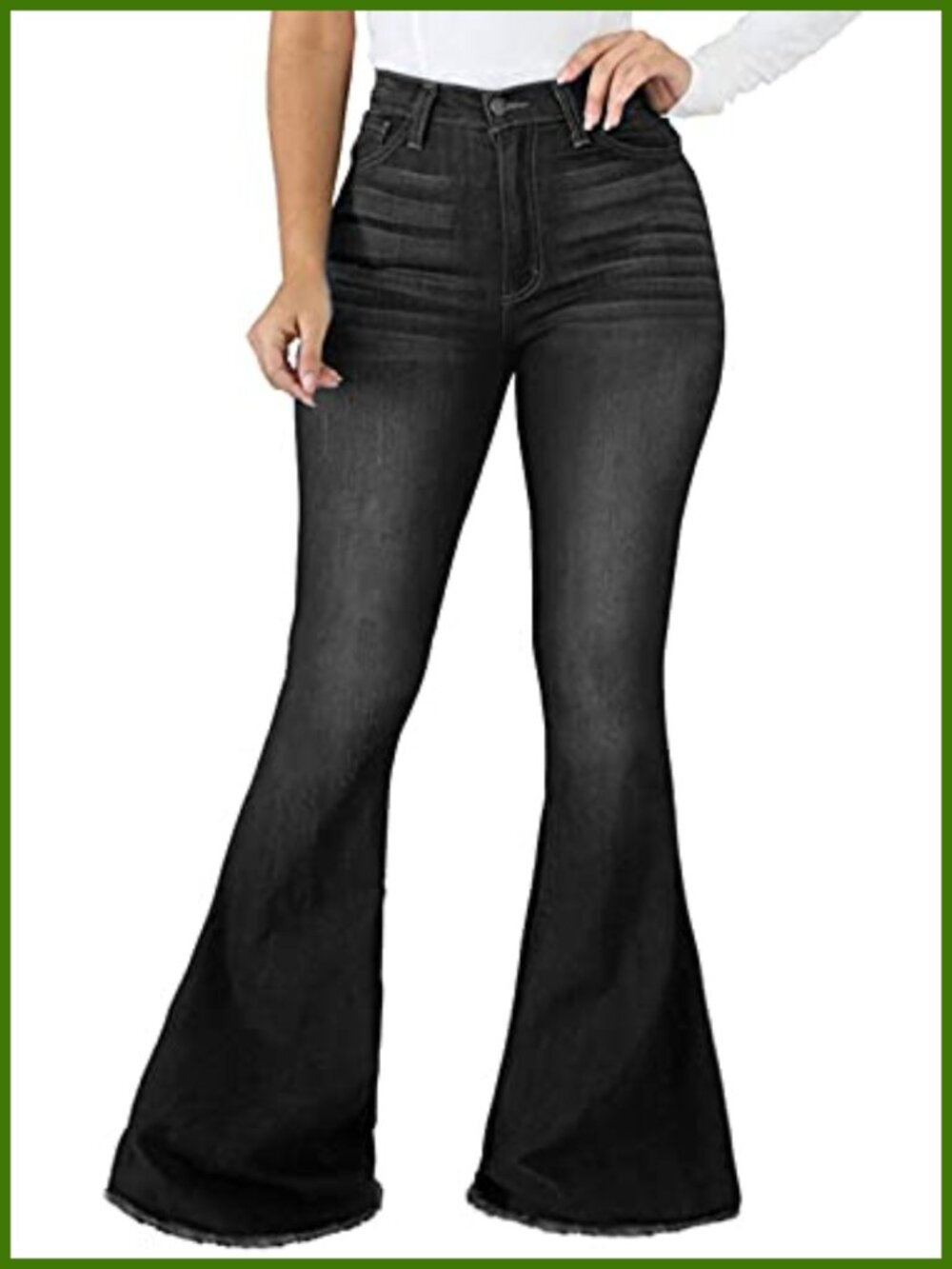 High Waist Ripped Flared Jeans Raw Hem Bell Bottom